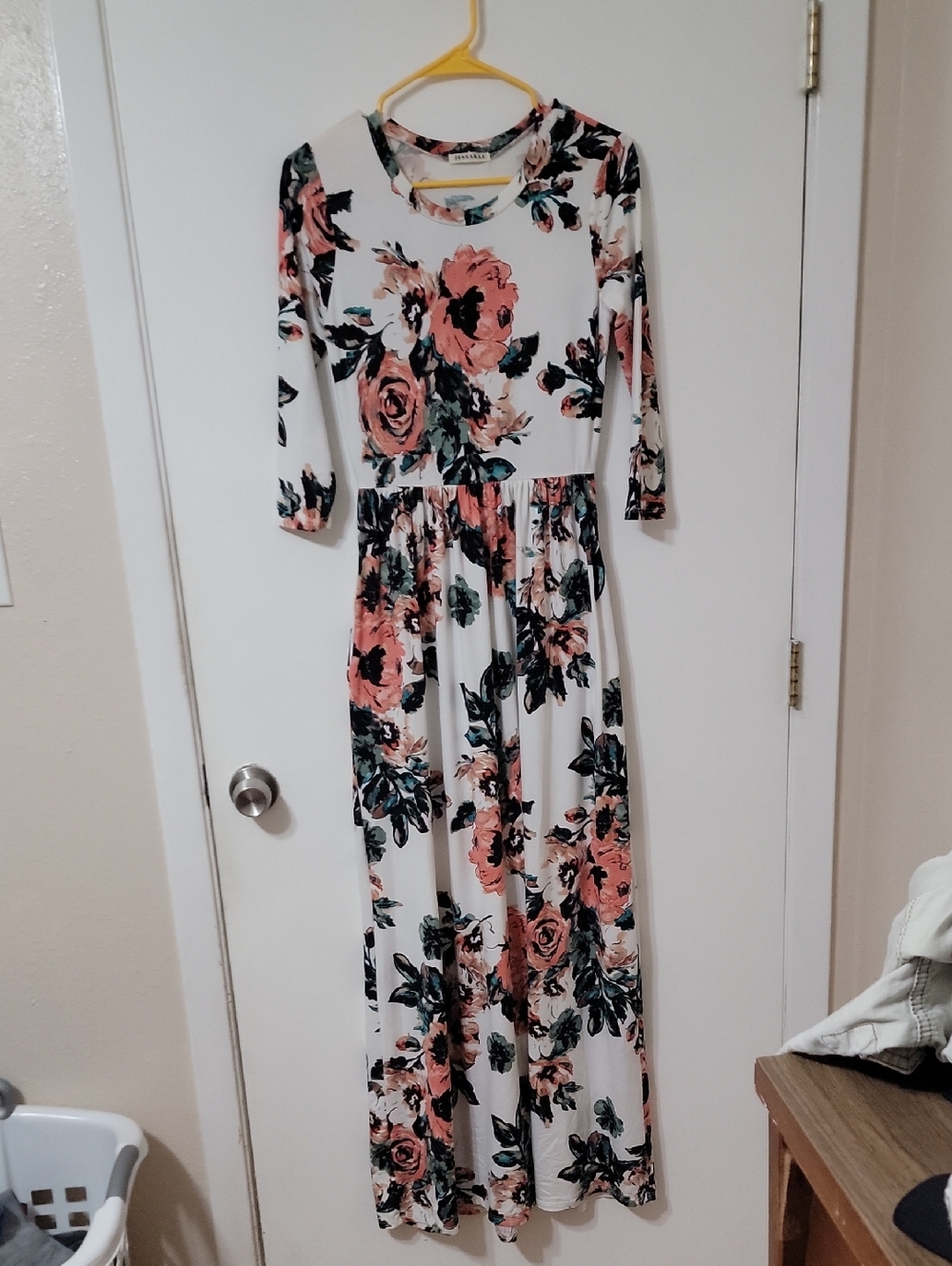JessaKae White Maxi Dress with Pink Floral Print
